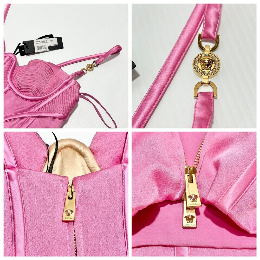 NWT Versace Mini Dress IT 40 US 4 Runway 2022 Medusa Corset Satin Pink $7,395 - Picture 13 of 16